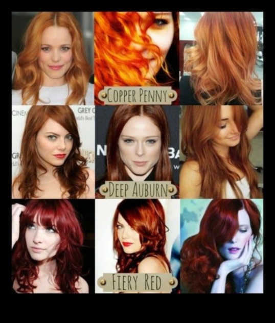 Raksturīgie stili: sarkanu un kastaņbrūnu matu ikonas un to atšķirīgais izskats